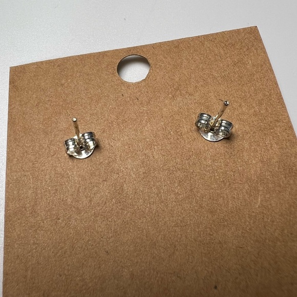 Square Diamond Simulant Silver Tone Stud Earrings - Picture 2 of 2